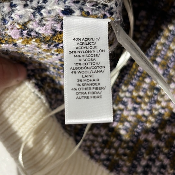 LOFT Floral Cream Sweater Large Wool Mohair Blend Super Soft Fall Winter Purple - Picture 5 of 5